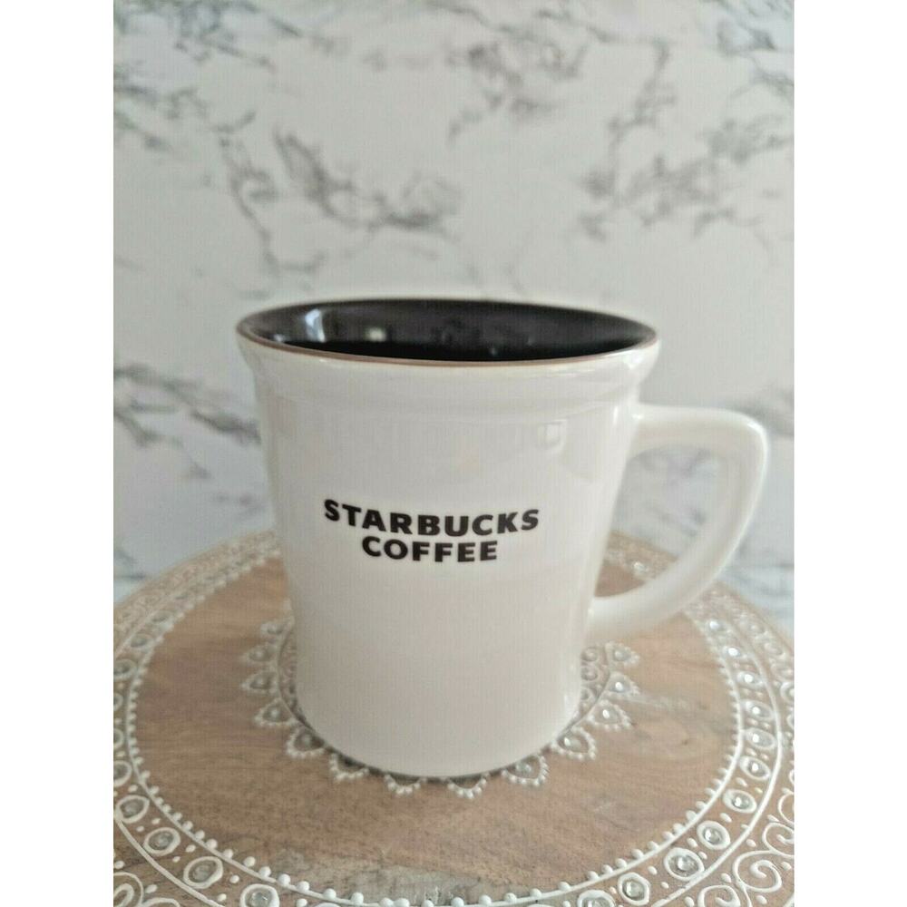 Starbucks 2009 Bone China Coffee Mug 16 oz Cream Brown Lettering